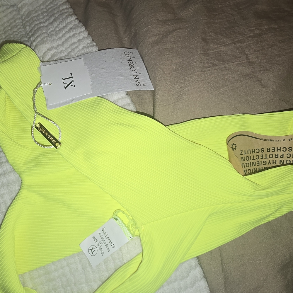 BNWT San Lorenzo Womens Thong High Rise Neon Yellow Bikini - Picture 9 of 9
